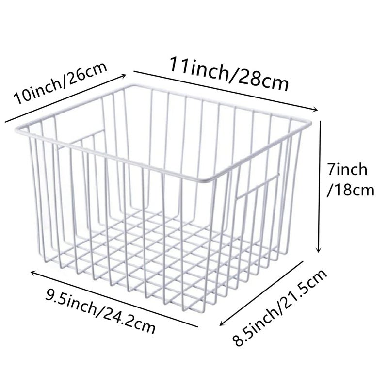 Slideep Fridge Freezer Baskets, Wire Storage Organizer Basket, Household Refrigerator Bin with Built-in Handles for Cabinets, Pantry, Closets, Bedrooms White - Set of 2 - Image 5